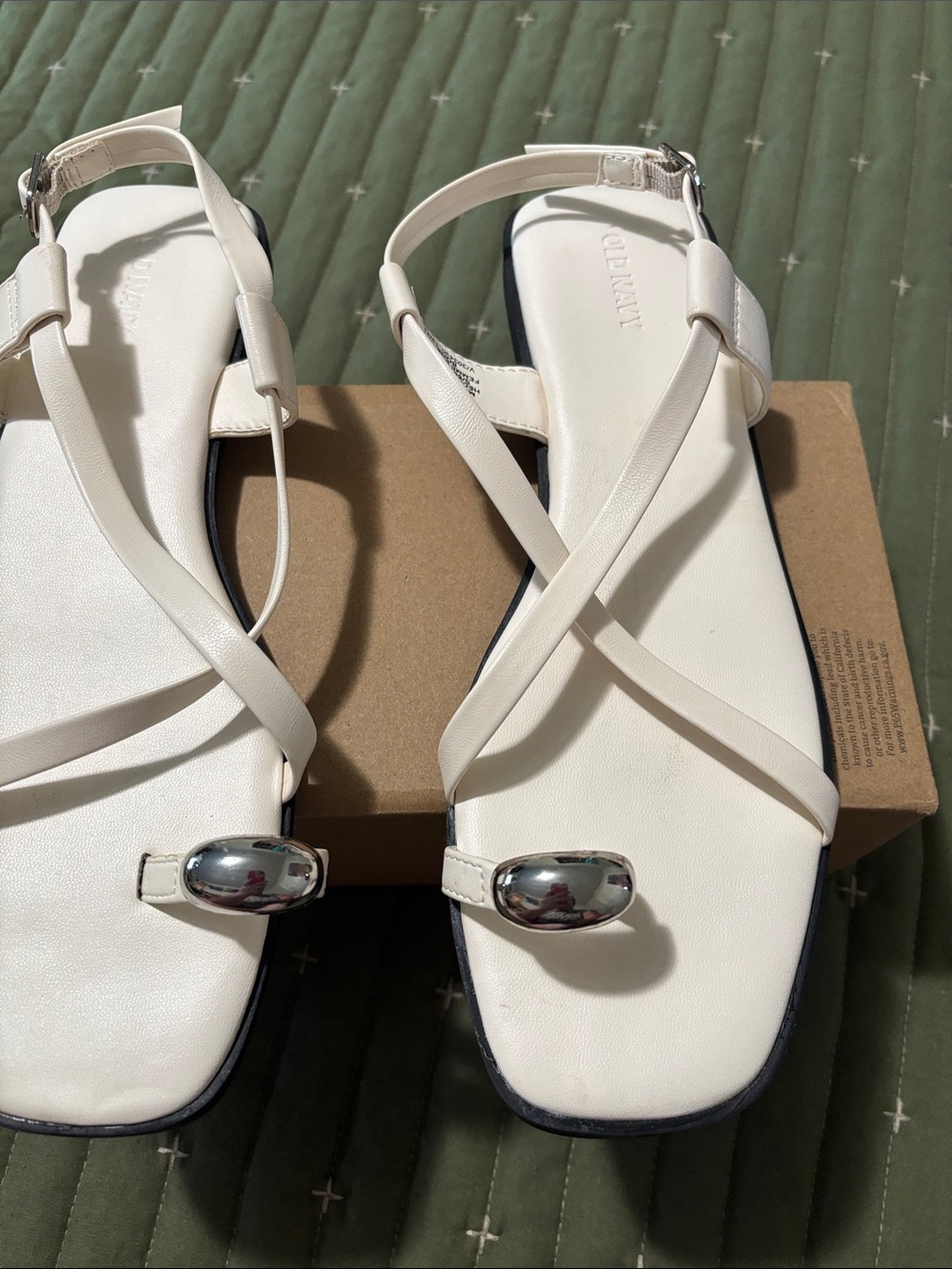 Old Navy White Strappy Sandals with Silver Accent